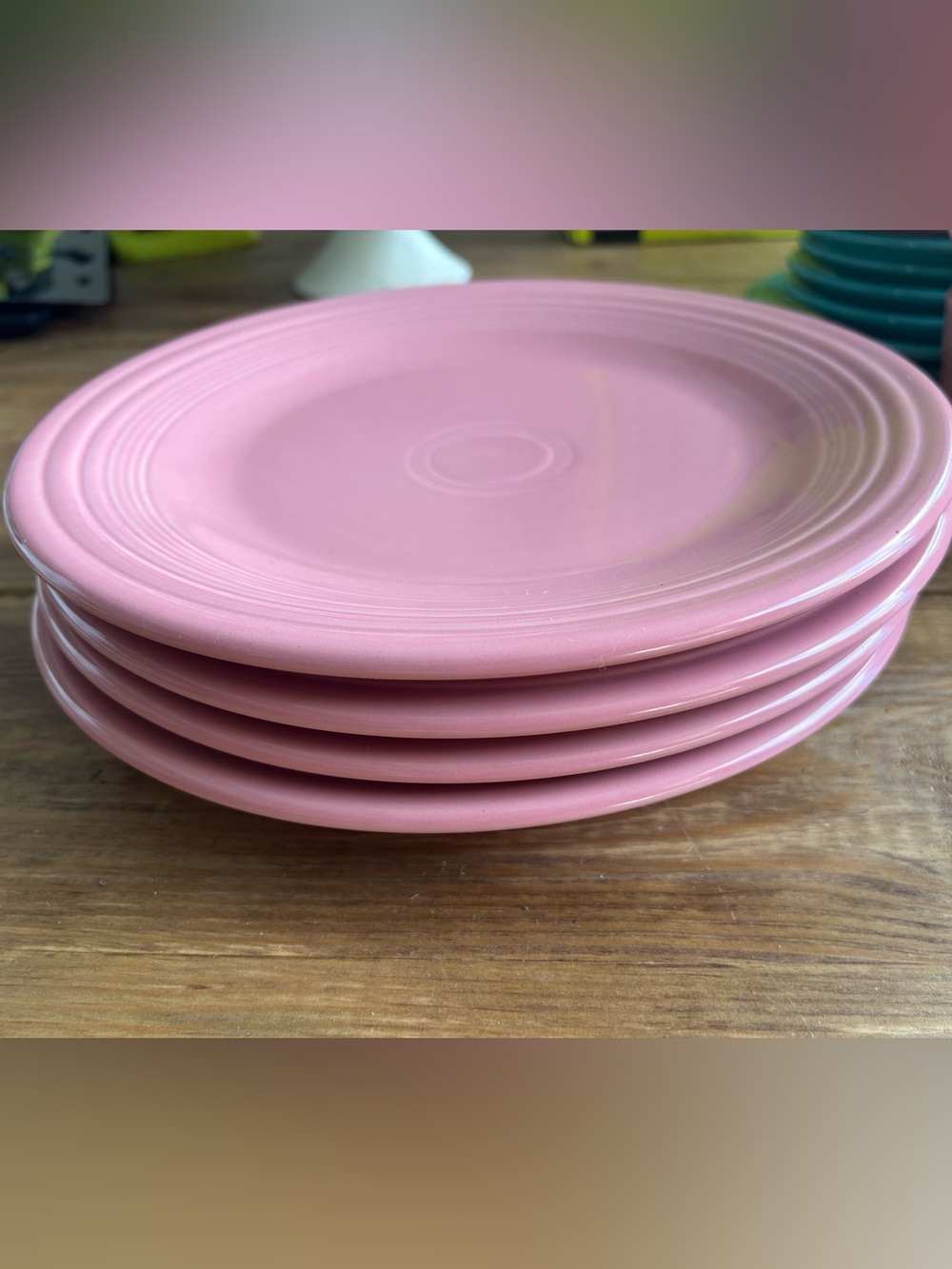 Set of Four Rose Fiestware Dinner Plates